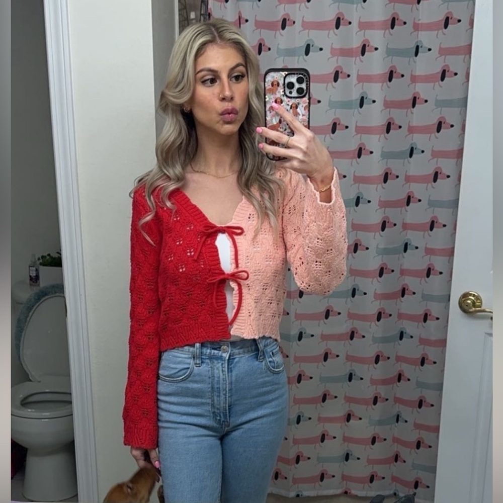 ❗️SOLD❗️Sincerely Jules Red and Pink Knit Sweater